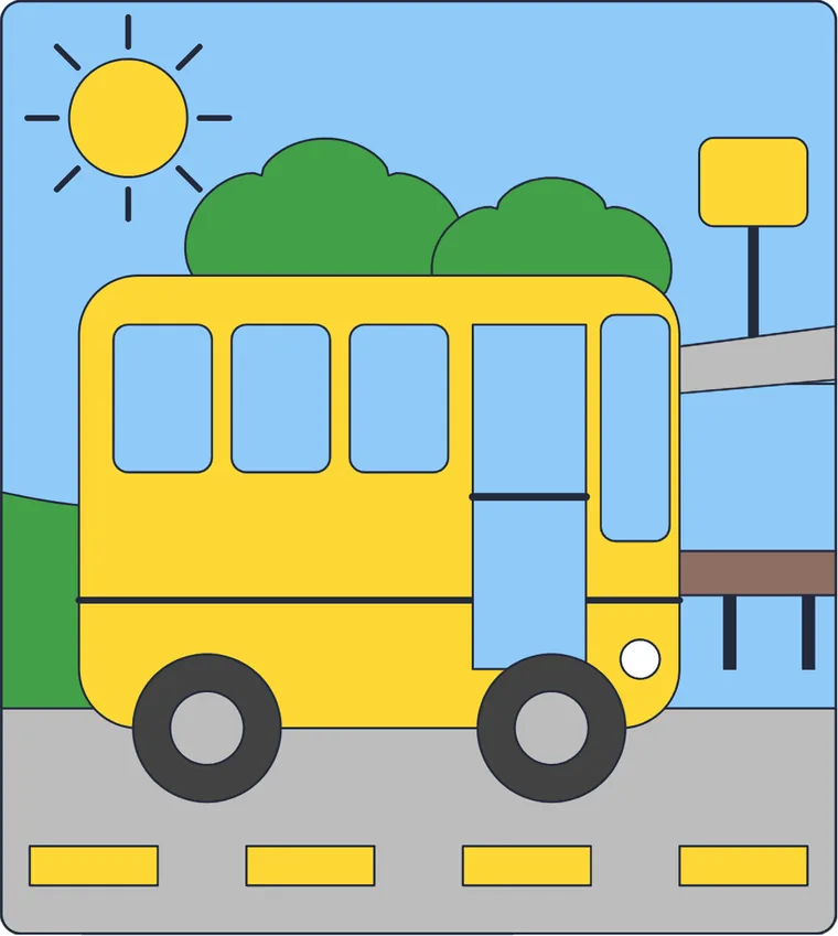 Le bus : le dessin une fois colorié
