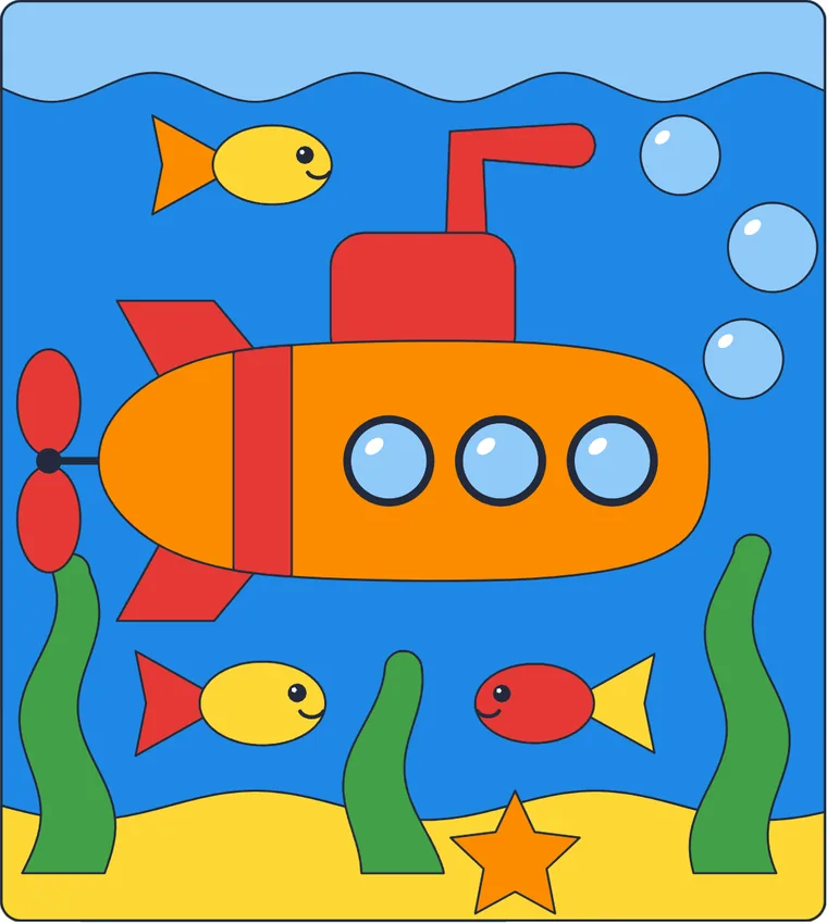 Le sous-marin : le dessin une fois colorié