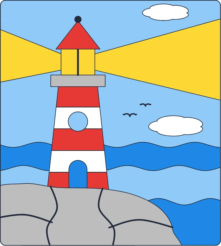 Le phare : le dessin une fois colorié