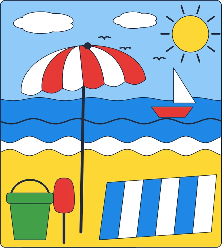 La plage : le dessin une fois colorié