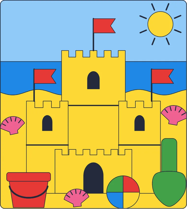 Le château de sable : le dessin une fois colorié
