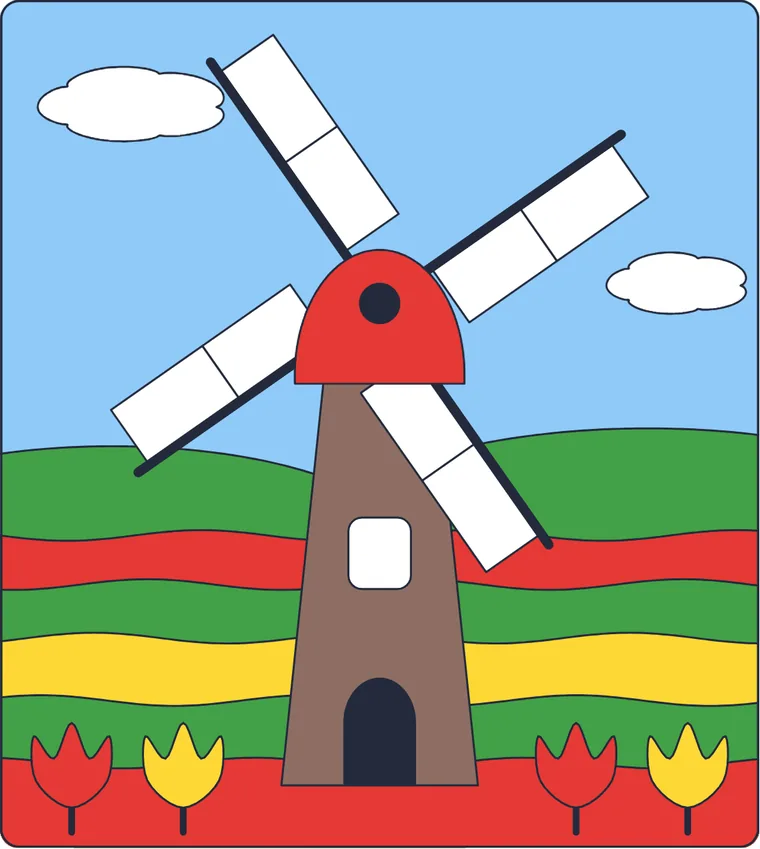 Le moulin à vent : le dessin une fois colorié