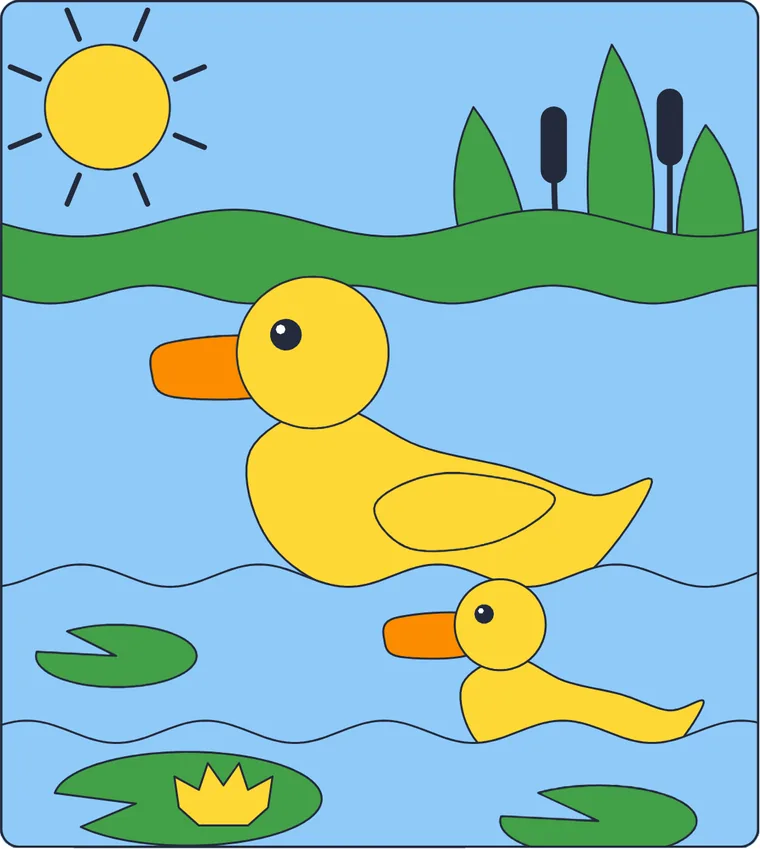 Le canard sur la mare : le dessin une fois colorié