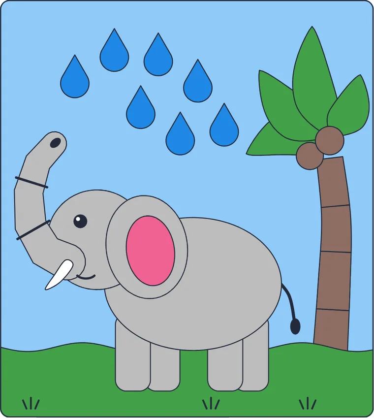 L'éléphant : le dessin une fois colorié