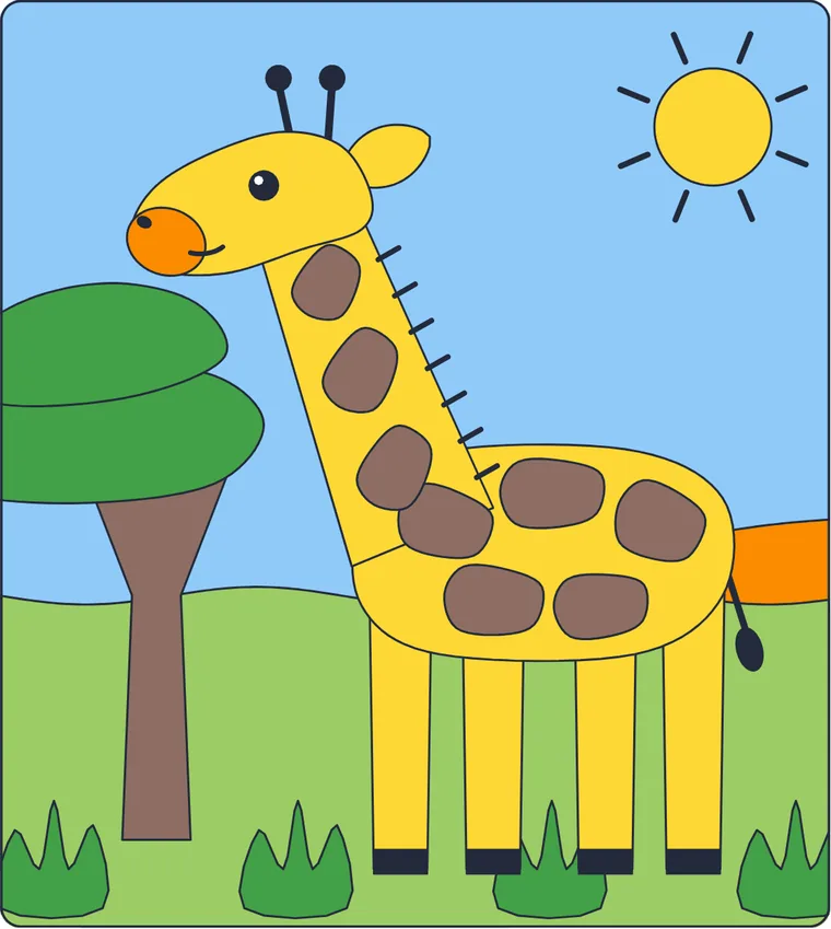 La girafe : le dessin une fois colorié