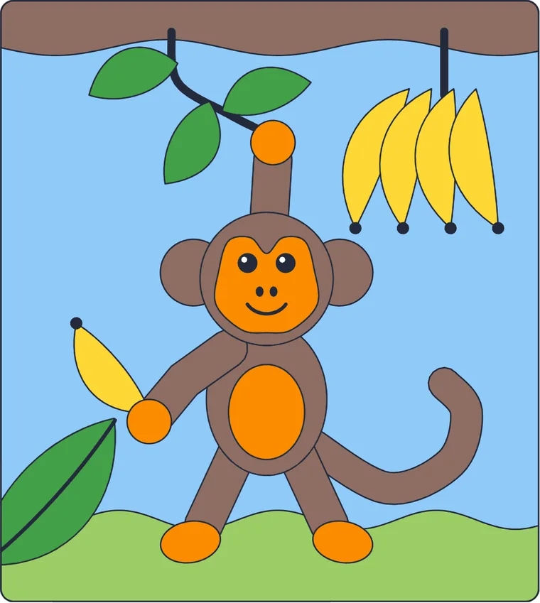 Le singe : le dessin une fois colorié