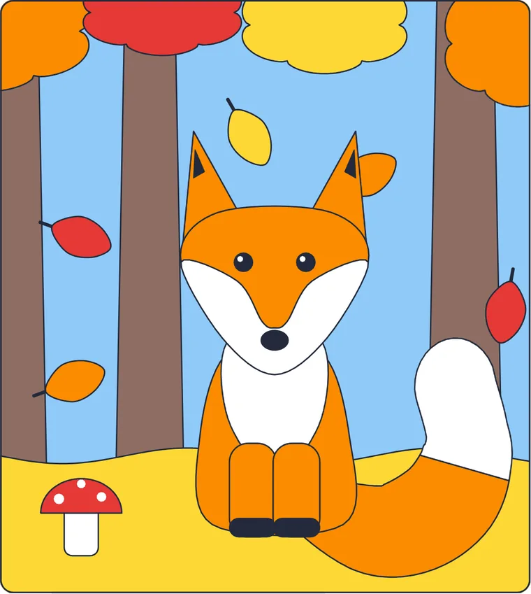 Le renard : le dessin une fois colorié