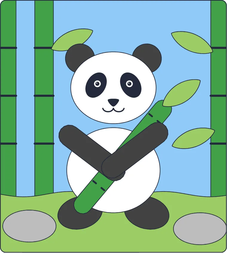 Le panda : le dessin une fois colorié