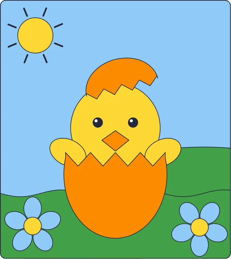 Le poussin : le dessin une fois colorié