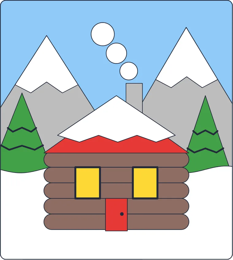 Le chalet à la montagne : le dessin une fois colorié