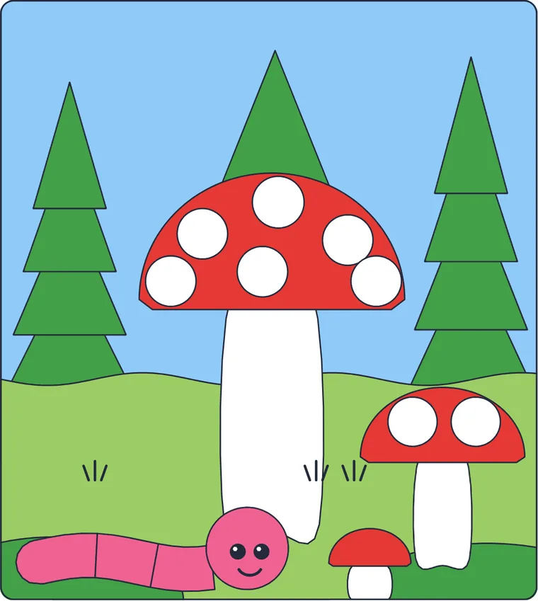 La forêt aux champignons : le dessin une fois colorié