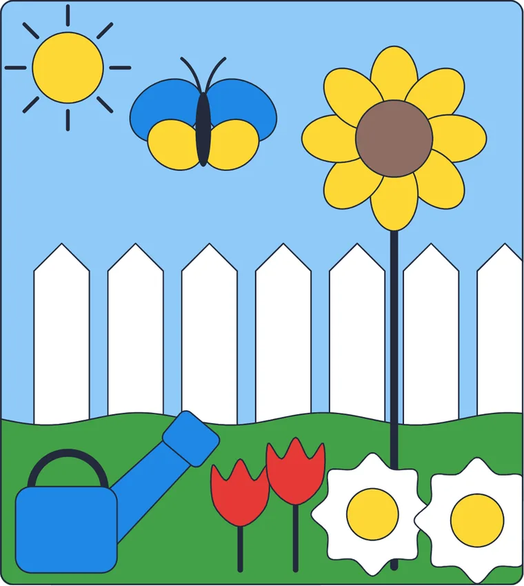 Le jardin fleuri : le dessin une fois colorié