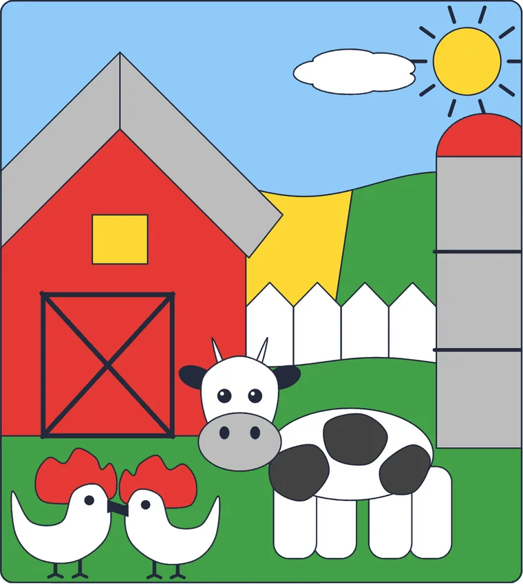 La ferme : le dessin une fois colorié