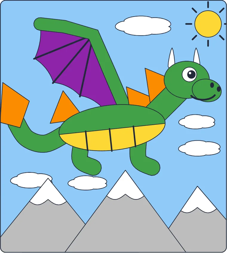 Le dragon : le dessin une fois colorié