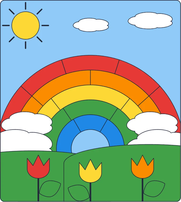 L'arc-en-ciel : le dessin une fois colorié