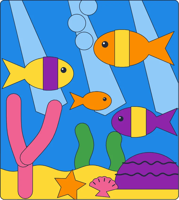 Le fond de la mer : le dessin une fois colorié