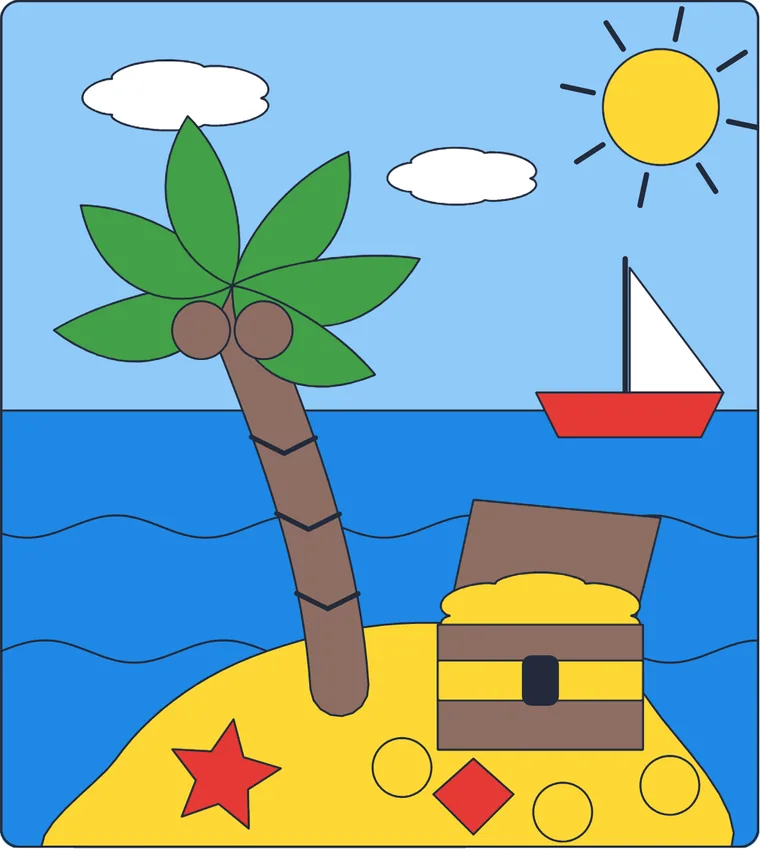 L'île au trésor : le dessin une fois colorié