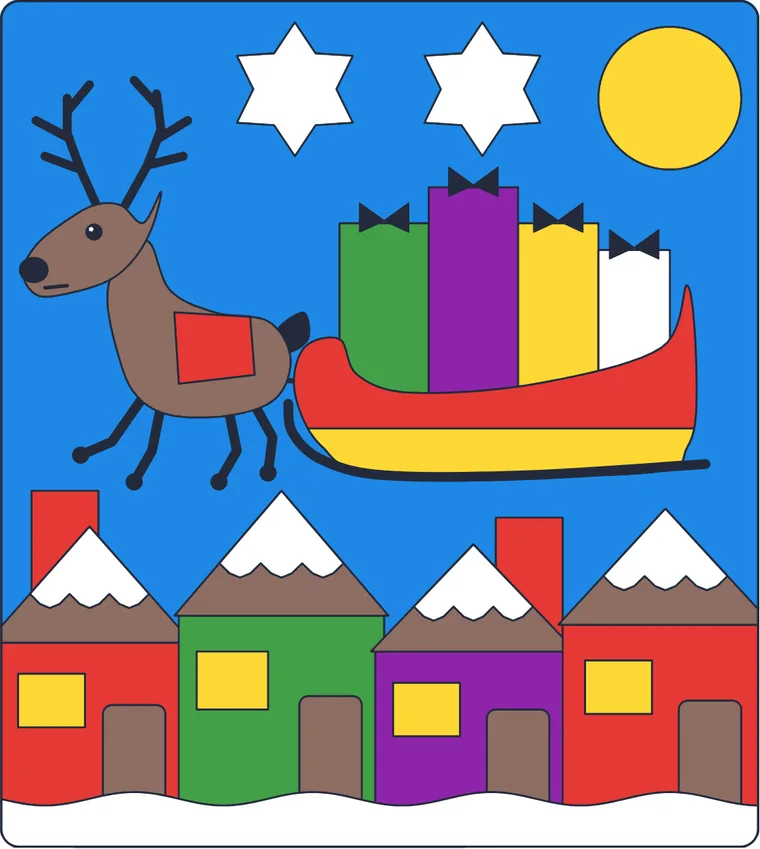 Le traîneau du Père Noël : le dessin une fois colorié
