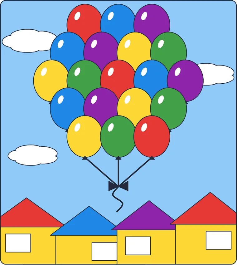 Le bouquet de ballons : le dessin une fois colorié