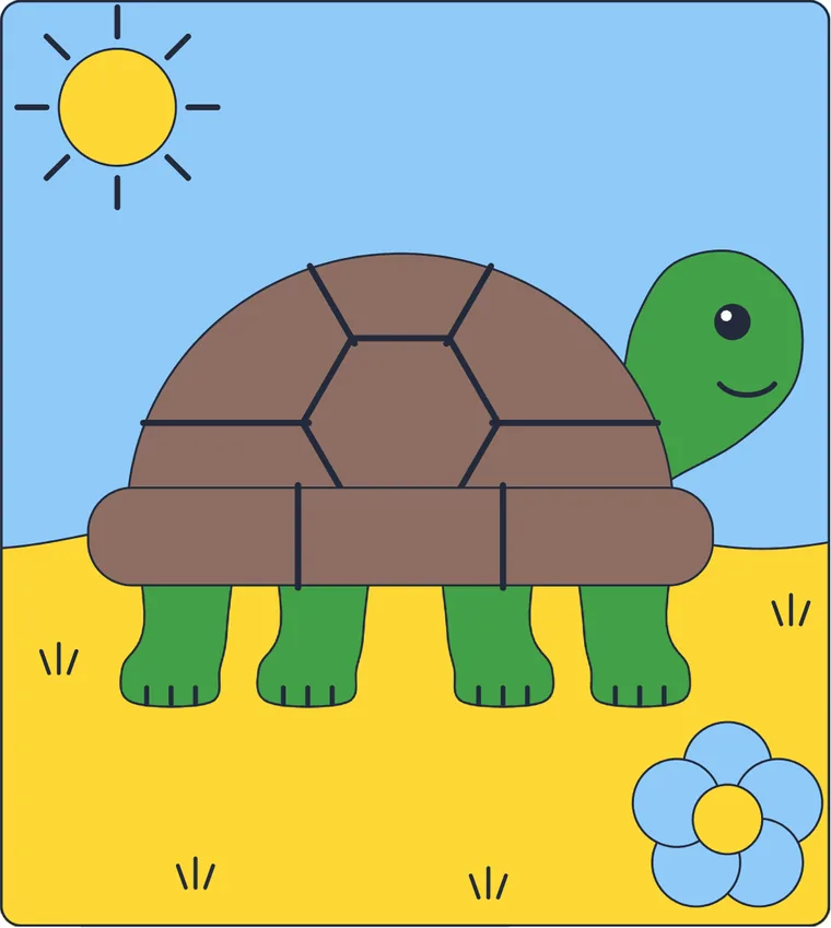La tortue : le dessin une fois colorié