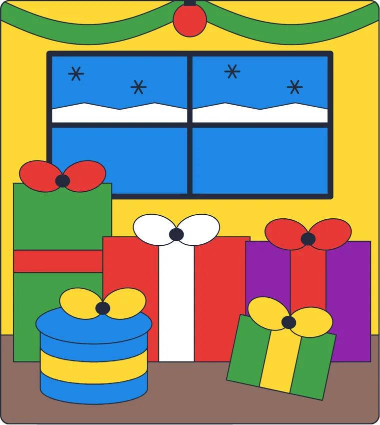 Les cadeaux de Noël : le dessin une fois colorié