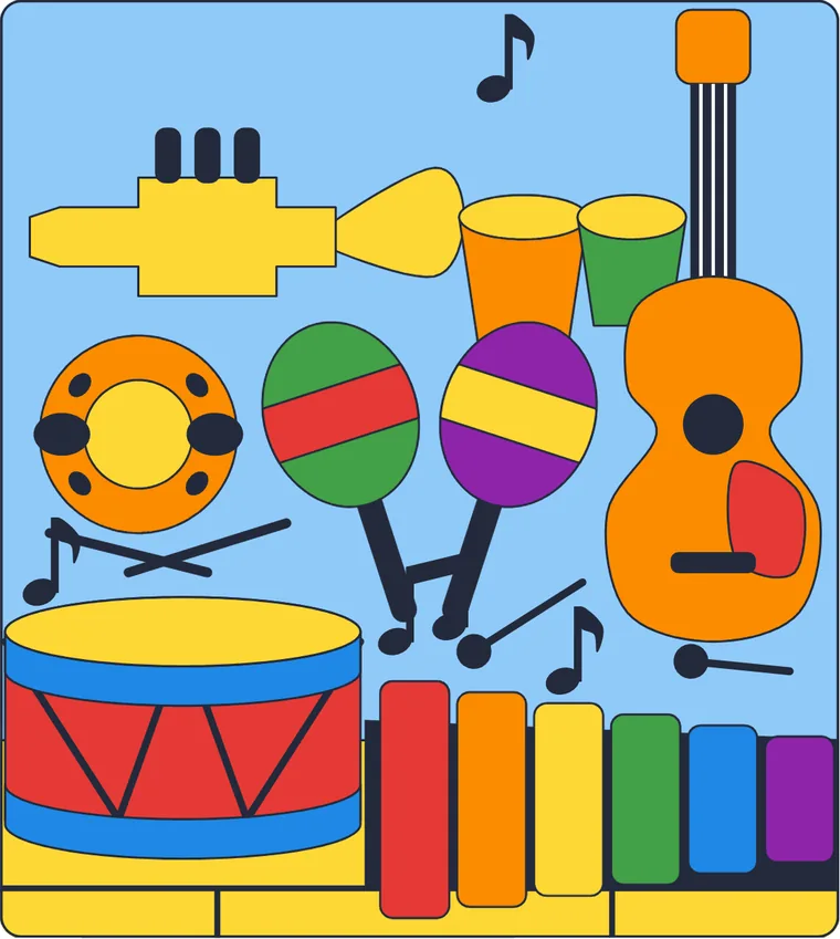 Les instruments de musique : le dessin une fois colorié