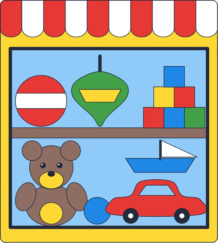 Le magasin de jouets : le dessin une fois colorié