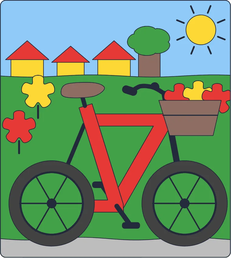 Le vélo : le dessin une fois colorié