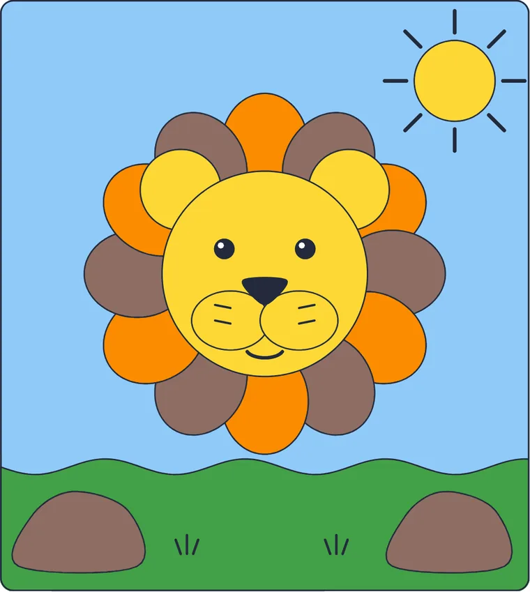 Le lion : le dessin une fois colorié