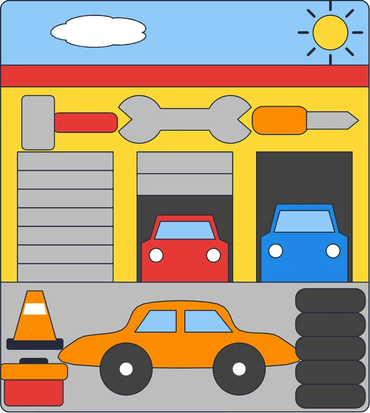 Le garage : le dessin une fois colorié