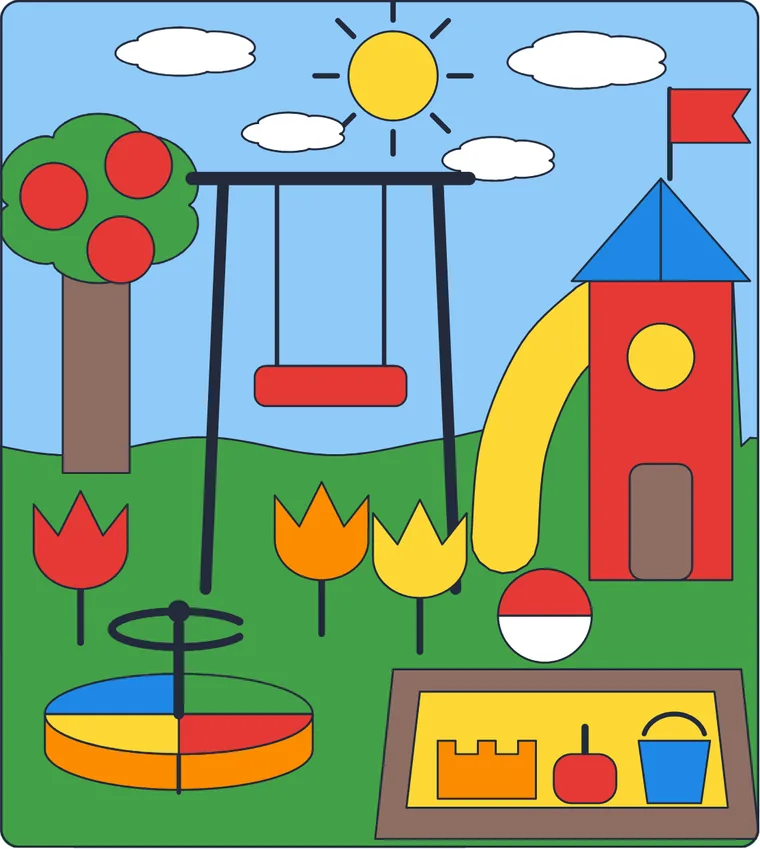 L'aire de jeux : le dessin une fois colorié