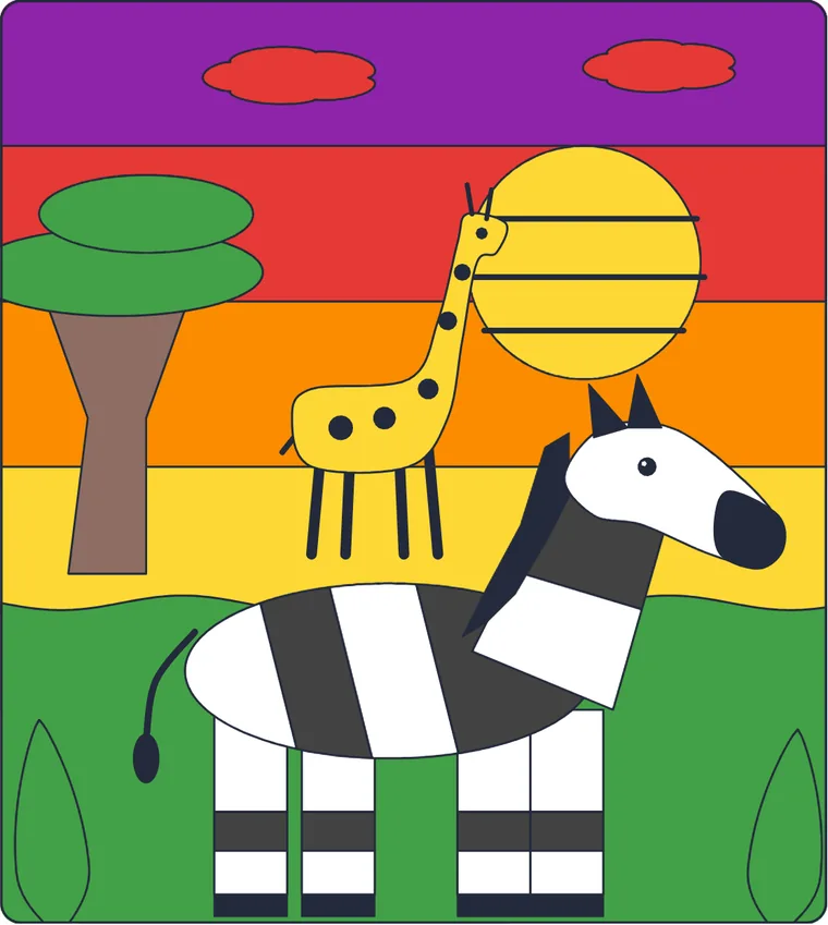 La savane : le dessin une fois colorié