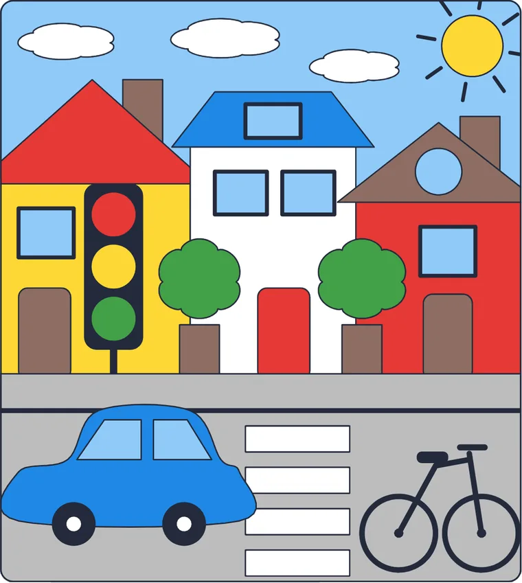 La rue : le dessin une fois colorié