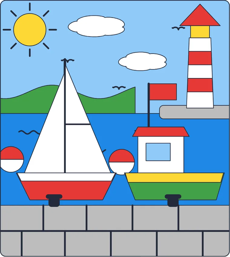 Le port : le dessin une fois colorié