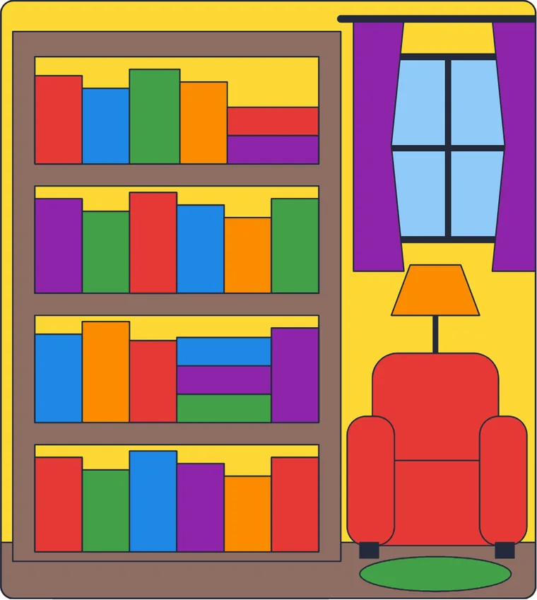 La bibliothèque : le dessin une fois colorié